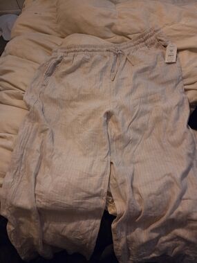 Time and Tru Cream Wide Leg Linen-Blend Pants